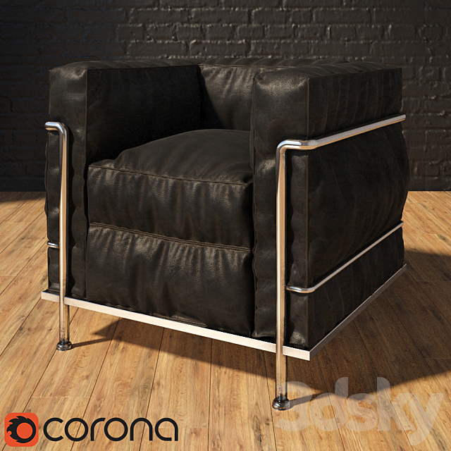 Old leather chair LC2 3ds Max - thumbnail 1