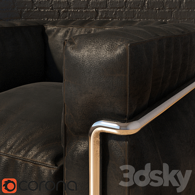 Old leather chair LC2 3ds Max - thumbnail 2