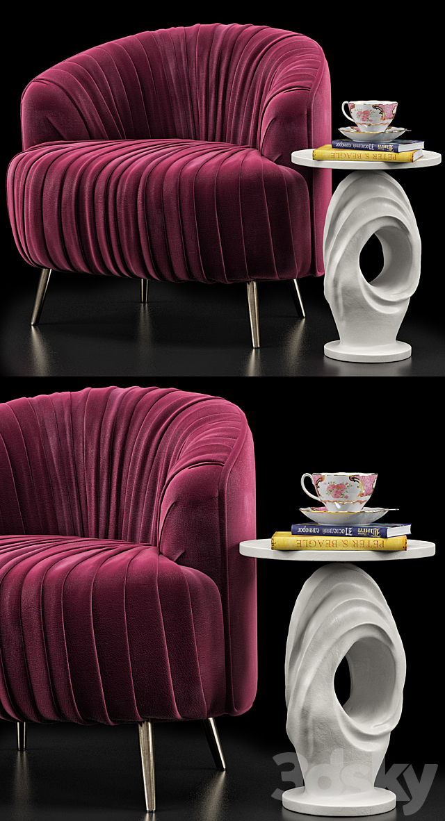 Opal Accent Chair. Papier Mache Wave Side Table 3DSMax File - thumbnail 2