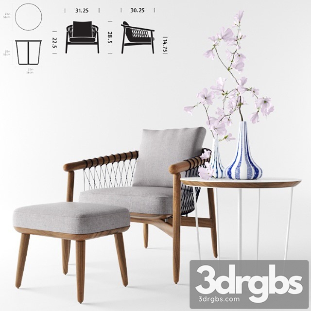 Other Crosshatch chair and ottoman 3dsmax Download - thumbnail 1