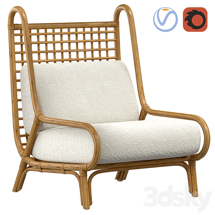 OUEN RATTAN ACCENT CHAIR CB2 Crate Barrel 3DS Max Model - thumbnail 1