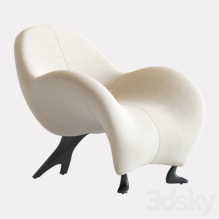 Papageno Chair by Leolux Upholstered in Bouclé Fabric 'Monza 00' 3DS Max Model - thumbnail 1