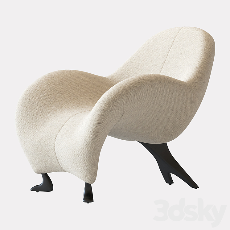 Papageno Chair by Leolux Upholstered in Bouclé Fabric 'Monza 00' 3DS Max Model - thumbnail 2