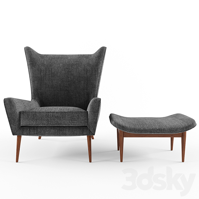 paul McCobb wing chair 3DS Max Model - thumbnail 2