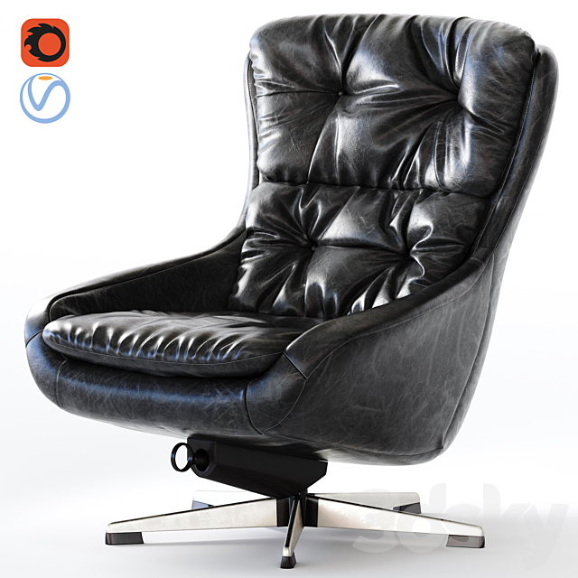 PEEM Finland_Black Leather Swivel Chair 3ds Max - thumbnail 1