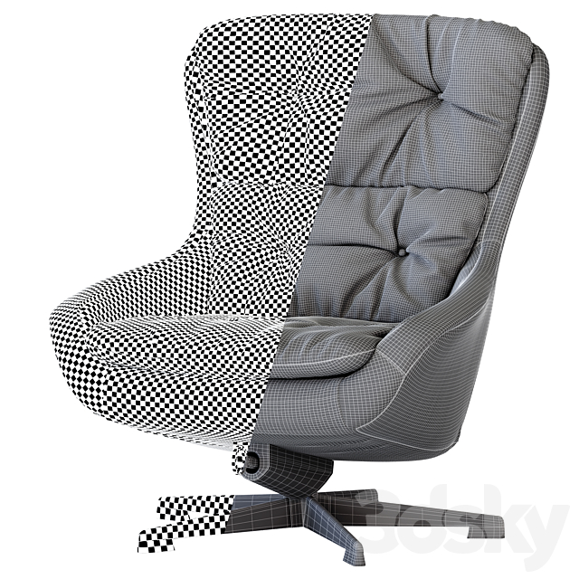 PEEM Finland_Black Leather Swivel Chair 3ds Max - thumbnail 3