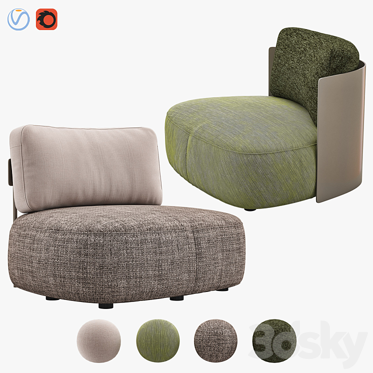 PIERRE Armchairs 3DS Max Model - thumbnail 1