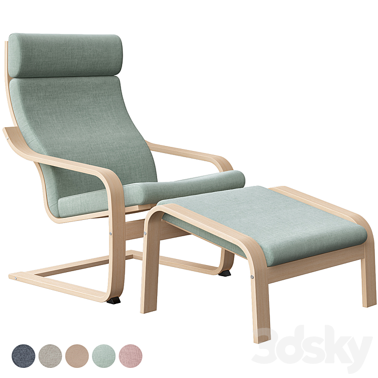 Poäng Chair with Stool Ikea 3DS Max Model - thumbnail 1