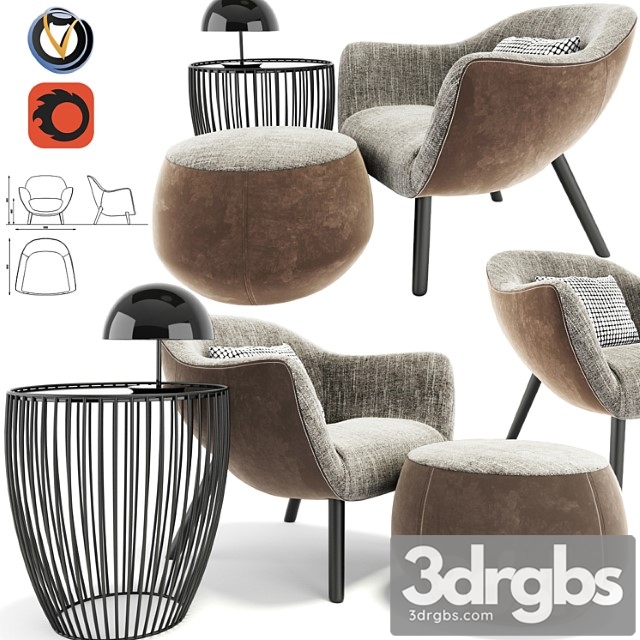 Poliform mad armchair set 2 3dsmax Download - thumbnail 1