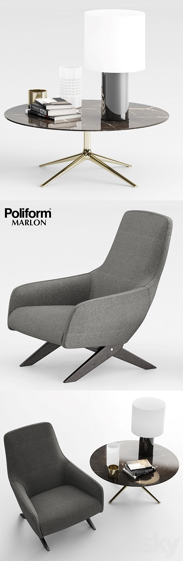 Poliform Marlon Armchair Set 3DSMax File - thumbnail 3