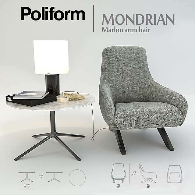 Poliform MONDRIAN collection armchair Marlon 3ds Max - thumbnail 1