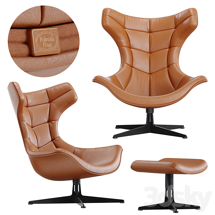 Poltrona Frau \/ Regina Armchair and Ottoman 3DS Max - thumbnail 1