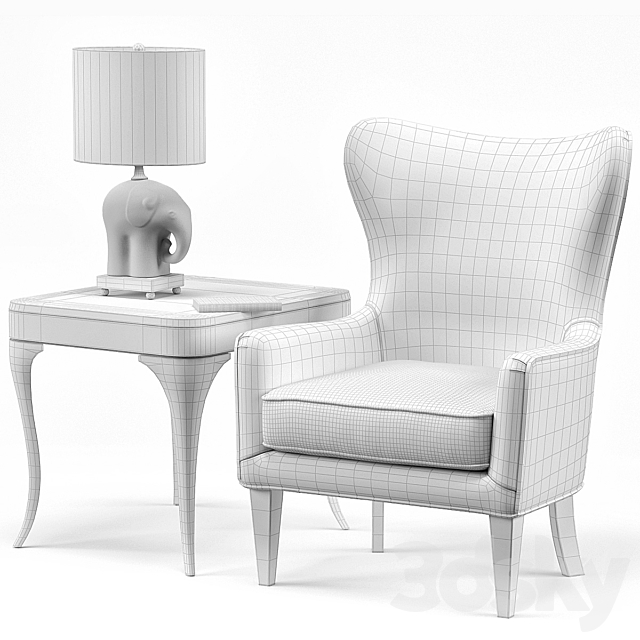 Rachael chair Elephant Porcelain Lamp Flirt End Table 3DS Max Model - thumbnail 3