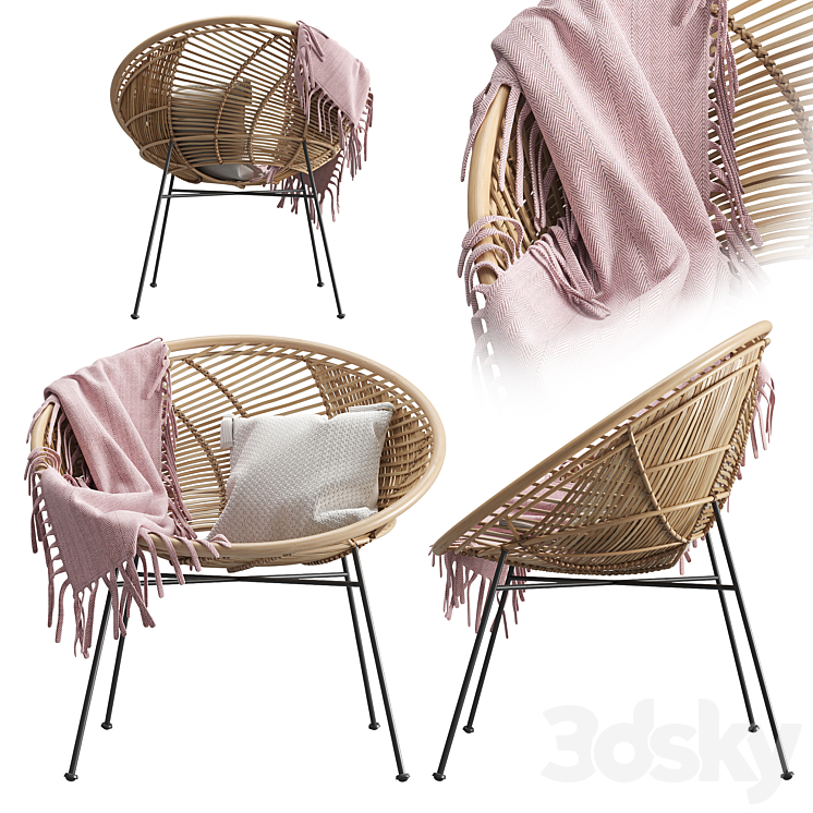 Rattan Lounge Chair HK-Living 3DS Max - thumbnail 1