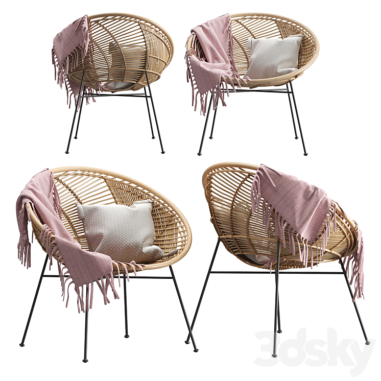 Rattan Lounge Chair HK-Living 3DS Max - thumbnail 2