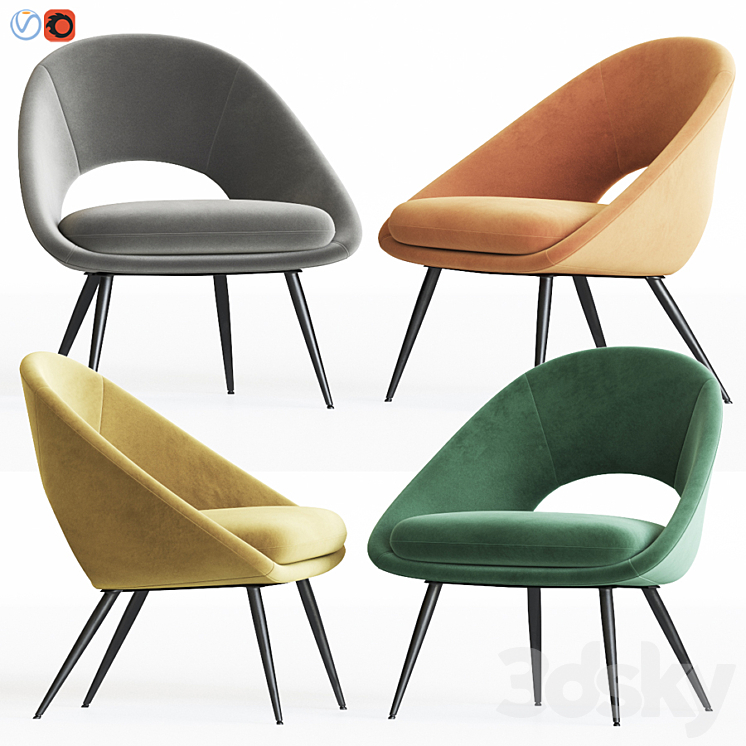 Rendle Modern Partially Open Accent Armchair 3DS Max - thumbnail 1