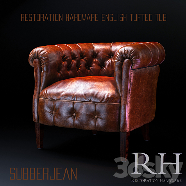 Restoration Hardware English Tufted TUB 3DS Max Model - thumbnail 2