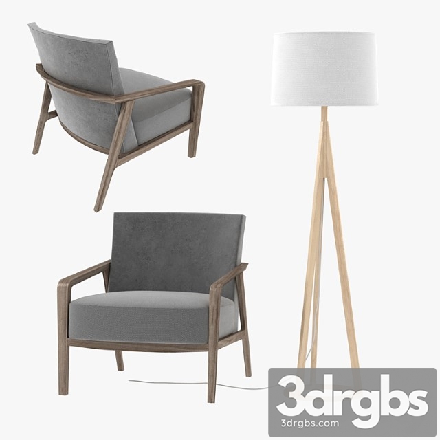 Riva 1920 noble armchair and jackson floor lamp by crate and barrel 3dsmax Download - thumbnail 1