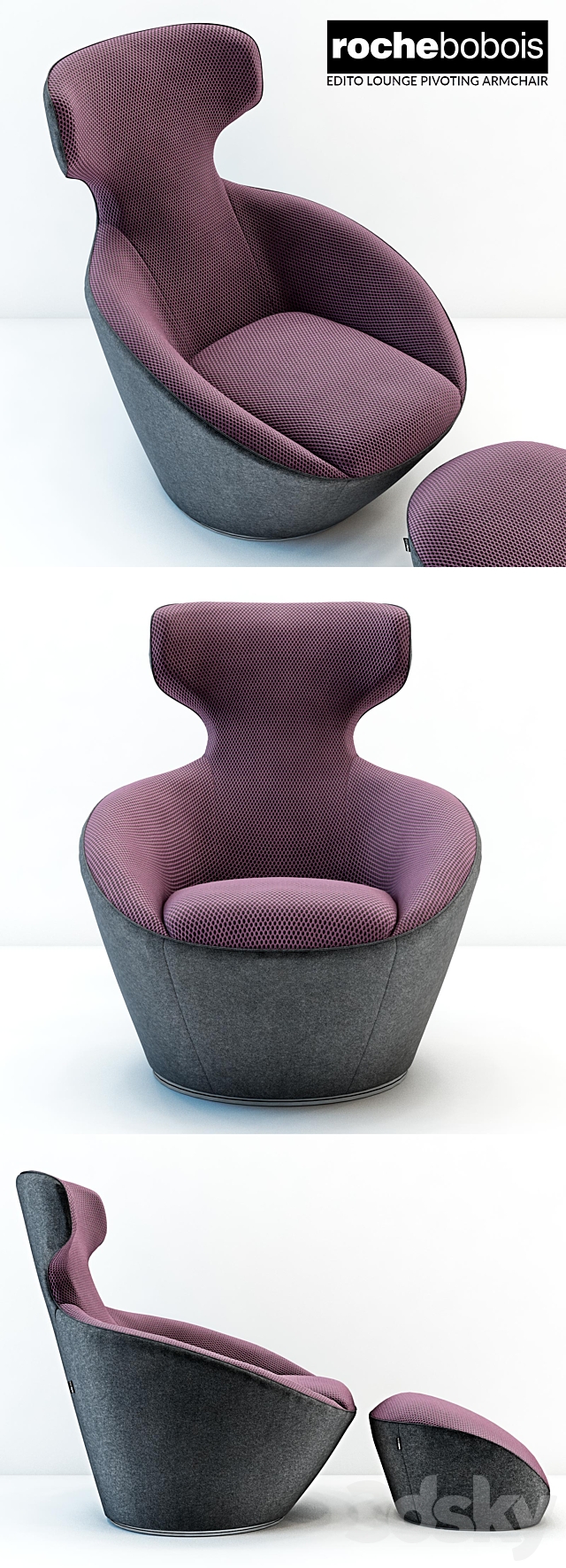 Roche bobois Edito lounge pivoting armchar 3DSMax File - thumbnail 2