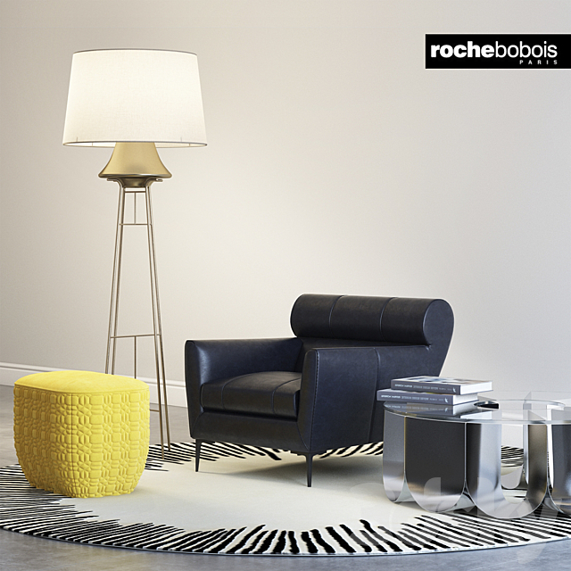 Roche bobois VIRGULE ARMCHAIR PARIS SUNSET TRILOGIE OTTOMAN 3DS Max Model - thumbnail 2