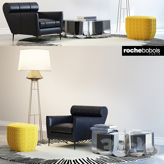 Roche bobois VIRGULE ARMCHAIR PARIS SUNSET TRILOGIE OTTOMAN 3DS Max Model - thumbnail 3