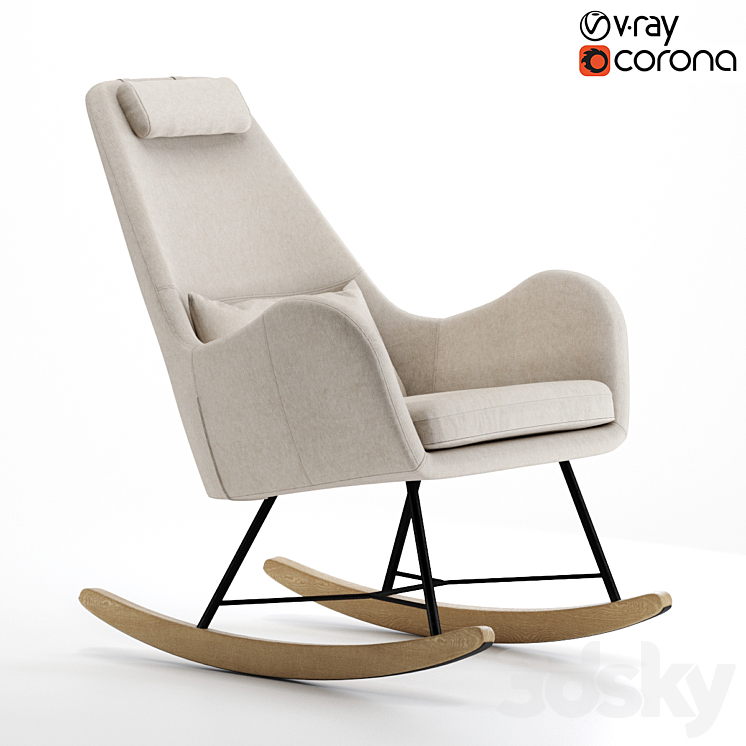 Rocking chair Dante Sherst Beige 3DS Max Model - thumbnail 1