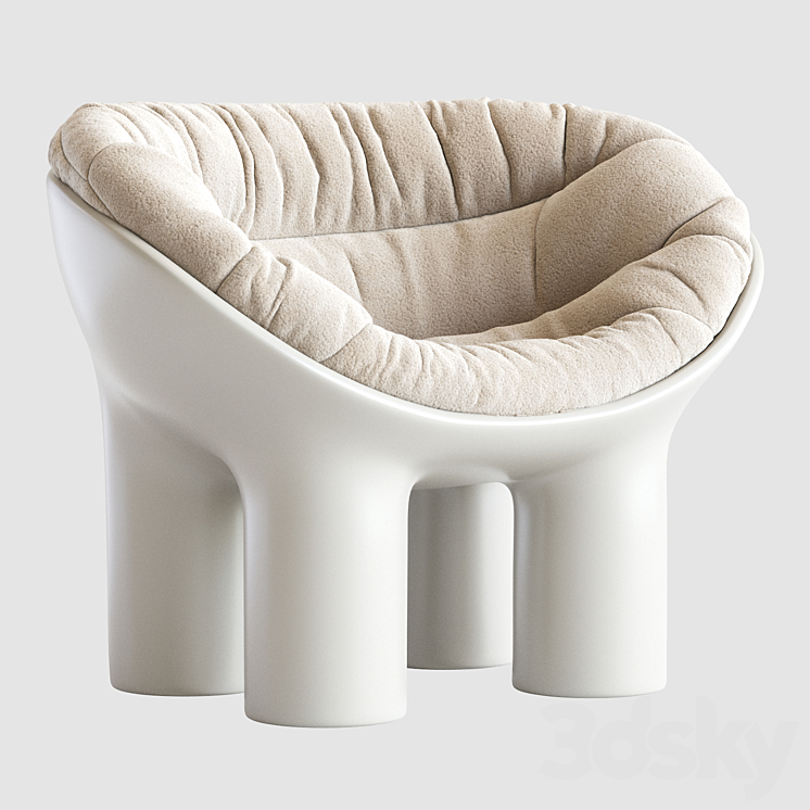 Roly Poly Polyethylene Armchair in Concrete with Cushions by Faye Toogood 3DS Max Model - thumbnail 3