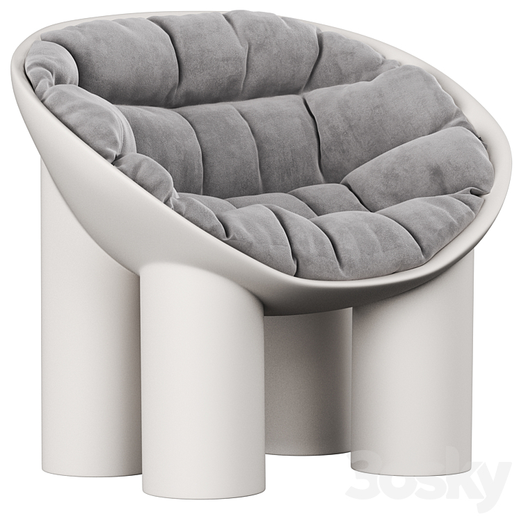 Roly Poly Polyethylene Armchair in Concrete with Cushions by Faye Toogood 3DS Max Model - thumbnail 1