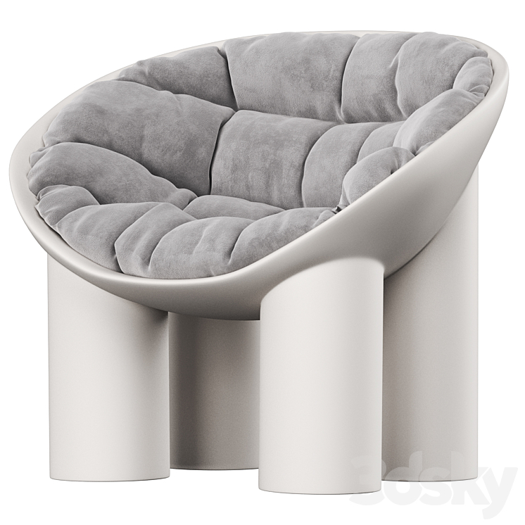 Roly Poly Polyethylene Armchair in Concrete with Cushions by Faye Toogood 3DS Max Model - thumbnail 2