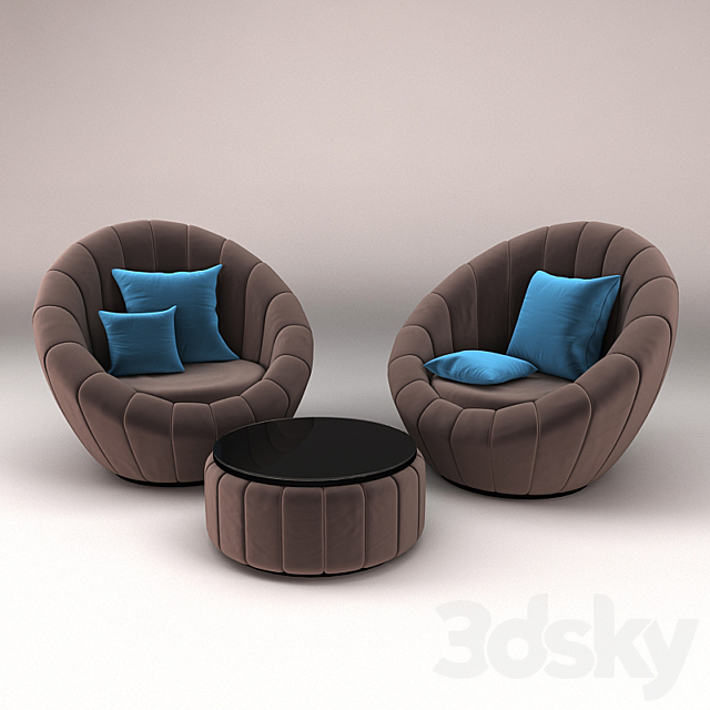 Rounded Armchair With Coffee Table 3DSMax File - thumbnail 1