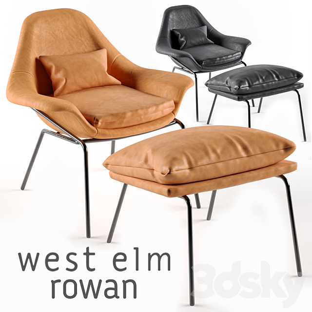 Rowan Leather Chair and Ottoman by West Elm 3ds Max - thumbnail 1