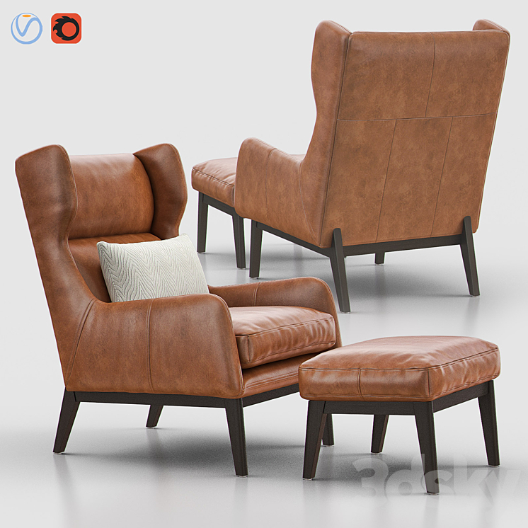 RYDER Leather Chair with Ottoman 3DS Max - thumbnail 1