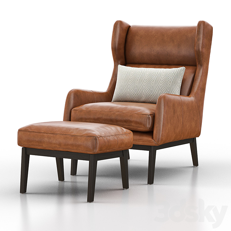 RYDER Leather Chair with Ottoman 3DS Max - thumbnail 2