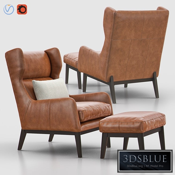 RYDER Leather Chair with Ottoman 3DS Max - thumbnail 3