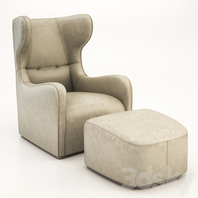 Smania – Sveva bergere and pouf 3ds Max - thumbnail 1