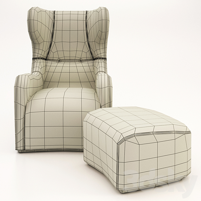 Smania – Sveva bergere and pouf 3ds Max - thumbnail 3