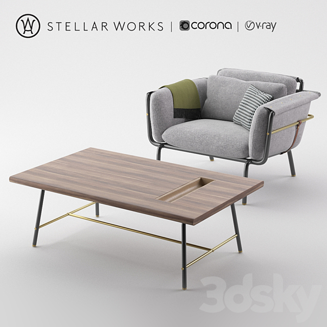 Stellar work chair and table collection of valet 3ds Max - thumbnail 1