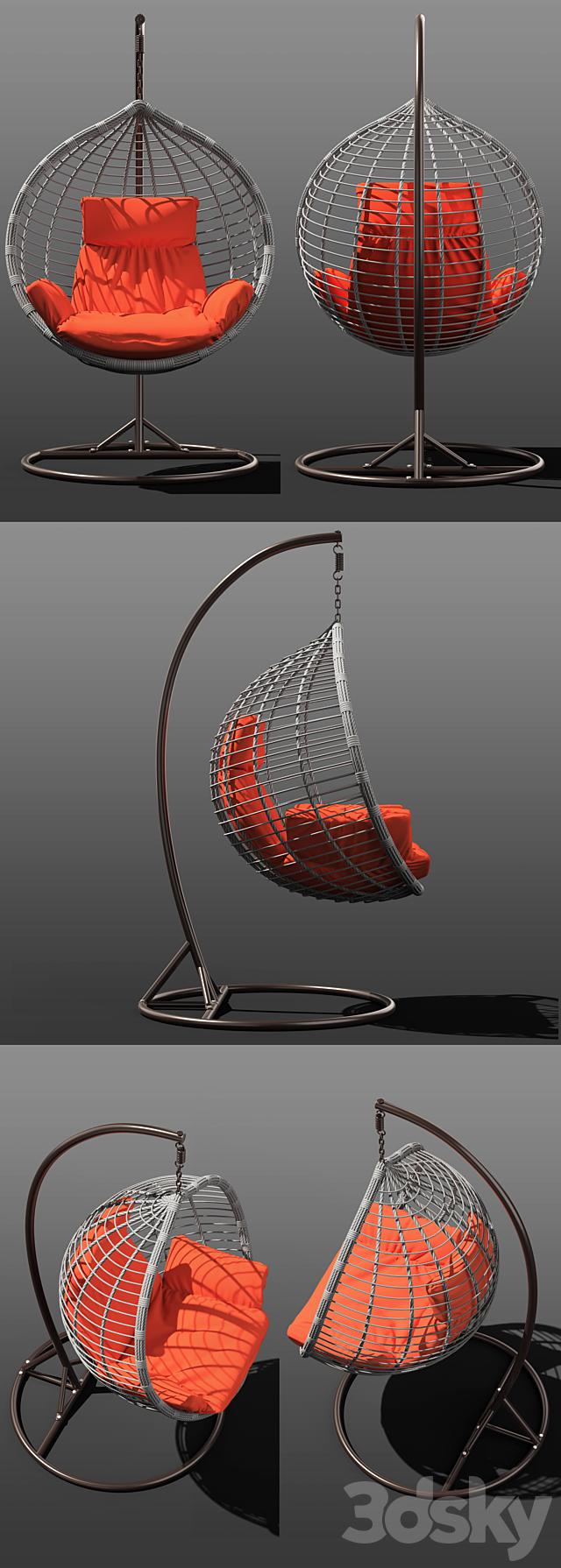 Suspended wicker chair rocking Acapulco in 4 colors 3DS Max Model - thumbnail 2