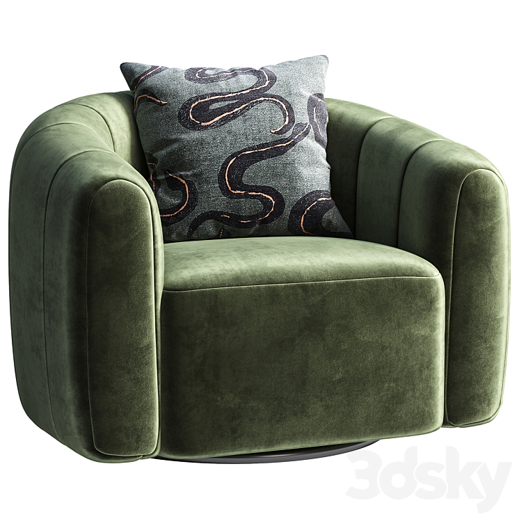 Swivel armchair CB2 Fitz 3DS Max Model - thumbnail 2