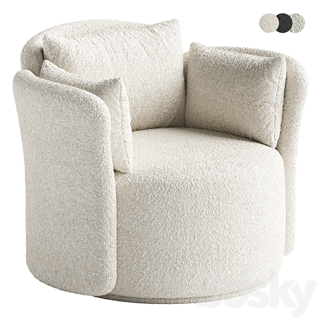 Swivel chair Lulu L black and white boucle 3DS Max Model - thumbnail 2