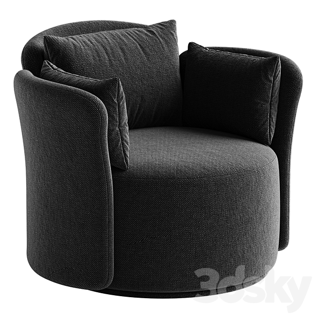 Swivel chair Lulu L black and white boucle 3DS Max Model - thumbnail 3