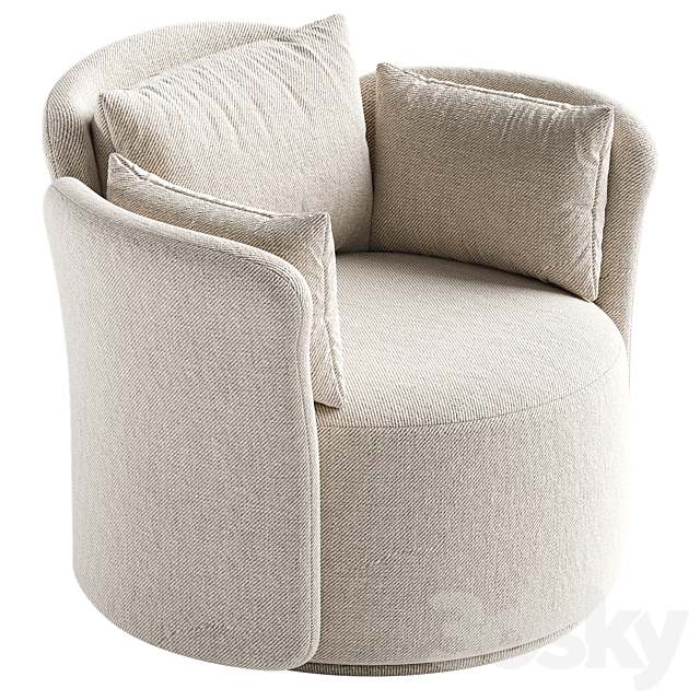 Swivel chair Lulu L black and white boucle 3DS Max Model - thumbnail 4