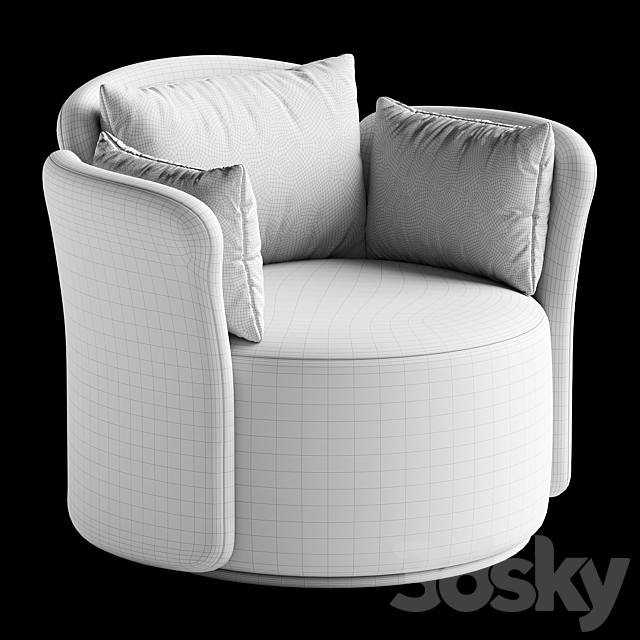 Swivel chair Lulu L black and white boucle 3DS Max Model - thumbnail 5