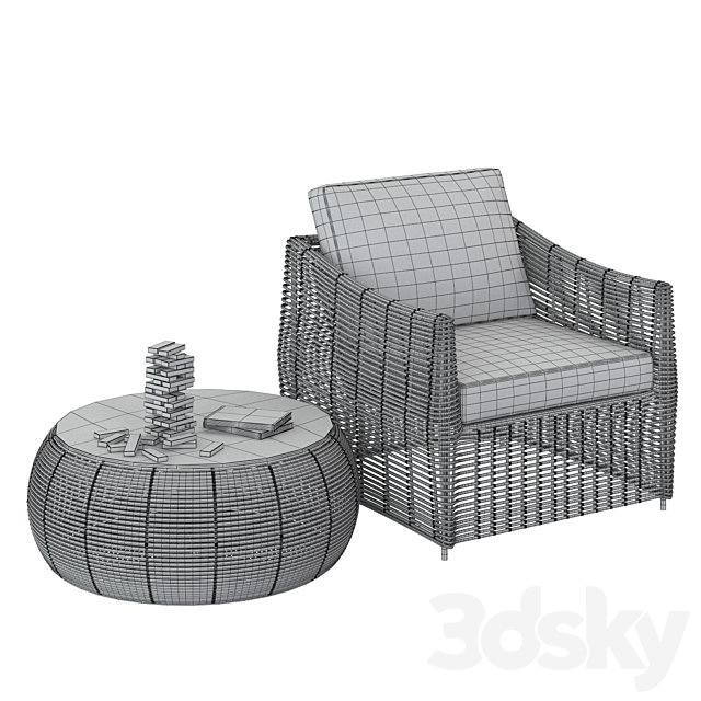 Table and rattan chair 3DSMax File - thumbnail 3