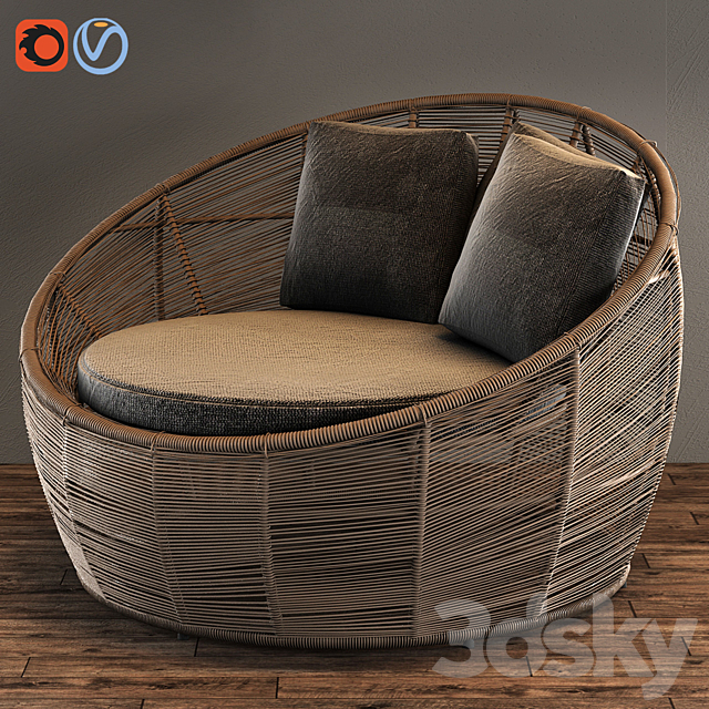 TAMARIN Round Gray Resin Wicker Garden Armchair 3DSMax File - thumbnail 1