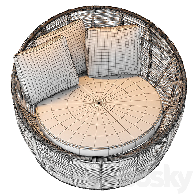 TAMARIN Round Gray Resin Wicker Garden Armchair 3DSMax File - thumbnail 3