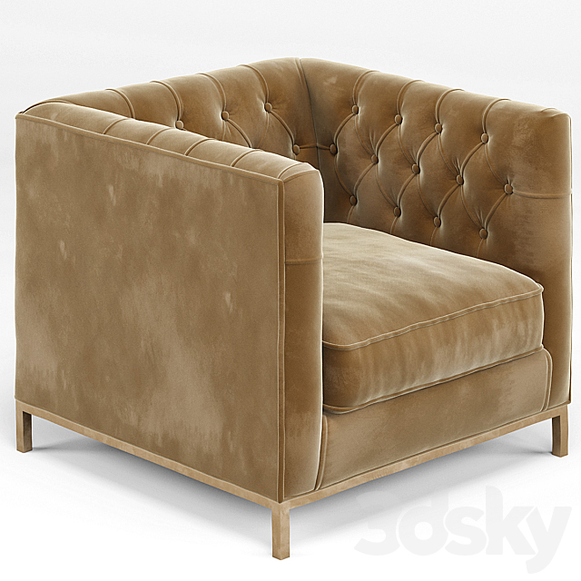 Tarrington Fawn Mohair Tufted Cube Armchair 3DSMax File - thumbnail 1