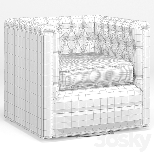 Thatcher Modern Classic Tufted Ivory Linen Swivel Armchair 3DS Max Model - thumbnail 3