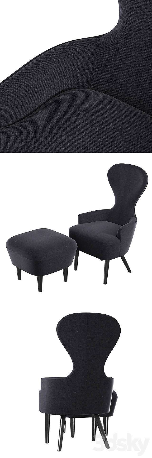 Tom Dixon Wingback Dining Chair 3DS Max Model - thumbnail 2