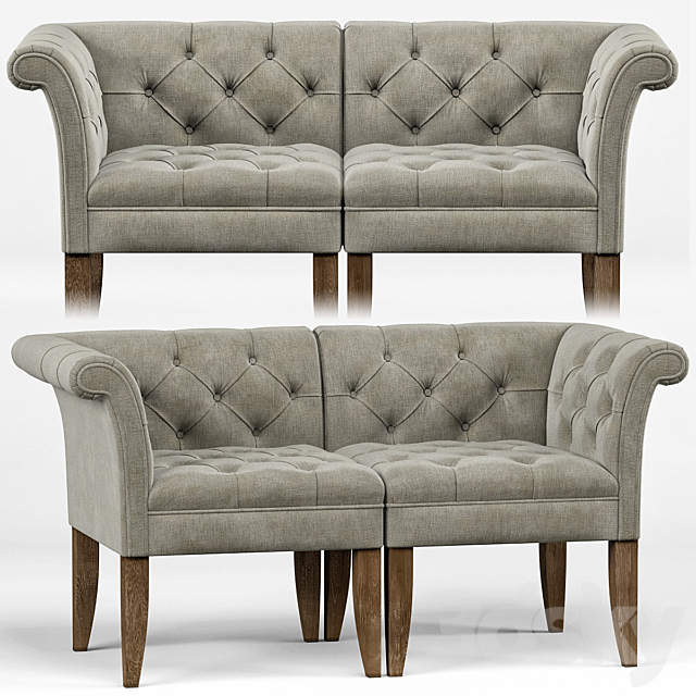 Trenton French Country Tufted Beige Linen Corner Chair 3DS Max Model - thumbnail 1